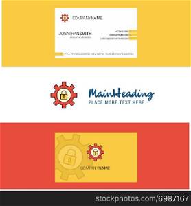 Beautiful Gear locked Logo and business card. vertical Design Vector