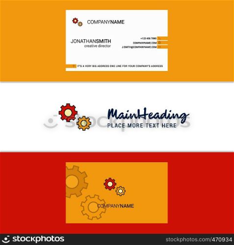 Beautiful Gear Logo and business card. vertical Design Vector