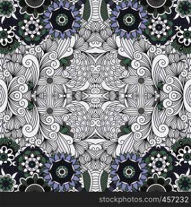Beautiful geometric design on white background with floral designs and circular pattern border. Beautiful geometric design on white background