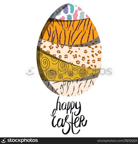 Beautiful giant easter egg with pattern and hand lettering note happy easter. White background. Clip art with copyspace. Greeting card, poster design element. Vector illustration.. Beautiful giant easter egg with pattern.