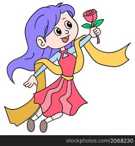 beautiful girl dancing in a scarf carrying roses