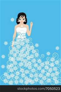 beautiful girl. girl snow Queen in a dress made of snowflakes on blue background