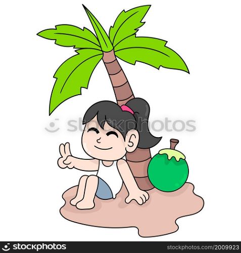beautiful girl relaxing vacation n coconut island
