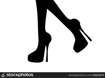 Beautiful girl's legs black silhouette with high heeled shoes walking on white background. Alpha channel. Vector fashion illustration.