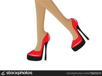Beautiful girl's legs with high heeled red shoes and red skirt. Vector fashion illustration.