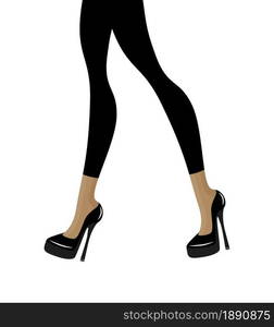 Beautiful girl's long slim sexy legs with high heeled black shoes walking. Vector fashion illustration.