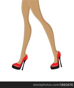 Beautiful girl's long slim sexy legs with high heeled red shoes walking. Vector fashion illustration.