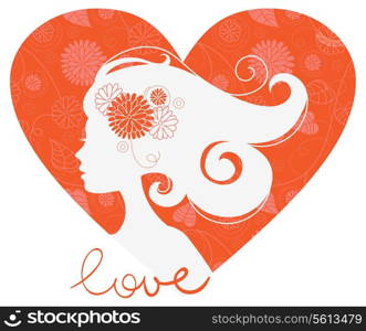 Beautiful girl silhouette in heart