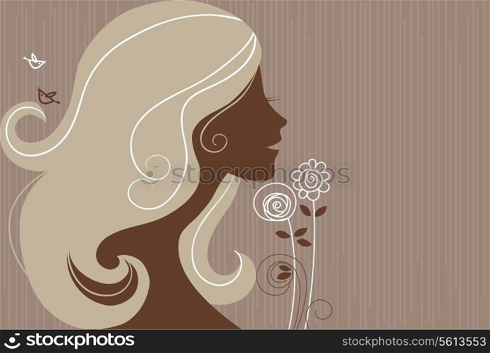 Beautiful girl silhouette with a flowers