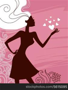 Beautiful girl silhouette with a hearts