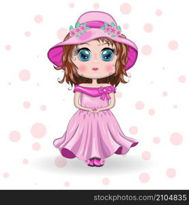 Beautiful girl standing in beautiful long pink dress. Beautiful princess standing in beautiful long pink dress.