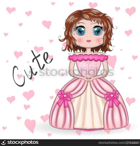 Beautiful girl standing in beautiful long pink dress. Beautiful princess standing in beautiful long pink dress.