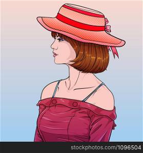 Beautiful girl wearing a hat fashion Hawaiian fashion clothes Illustration vector style Colorful gradient background