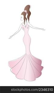 Beautiful girl wearing pink dress isolated on white background. Vector illustration.