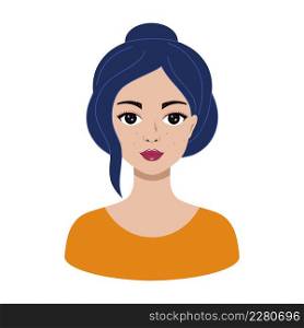 Beautiful girl with blue hair. Avatar of woman for social network.
