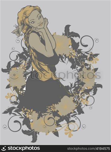 Beautiful girl with flowers vector illustration