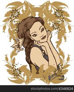 Beautiful girl with flowers vector illustration