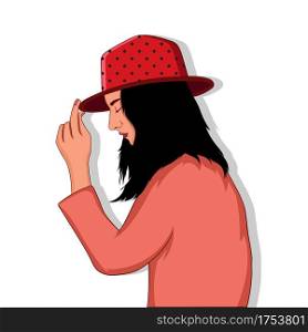 Beautiful girl with red hat fashion illustration isolated on white background