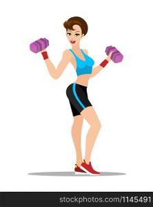 Beautiful Girl Workout with Dumbbell. Fitness concept. Vector illustration.