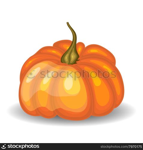 Beautiful Glossy Orange Pumpkin over White Background. Cute Icon Suitable For Creating Fall, Food, Thanksgiving Day, Harvest Day Designs. Vector Illustration.