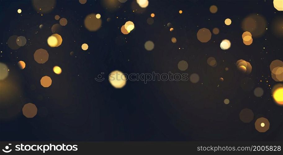 Beautiful golden glitter stars on abstract black background are used for celebrations.