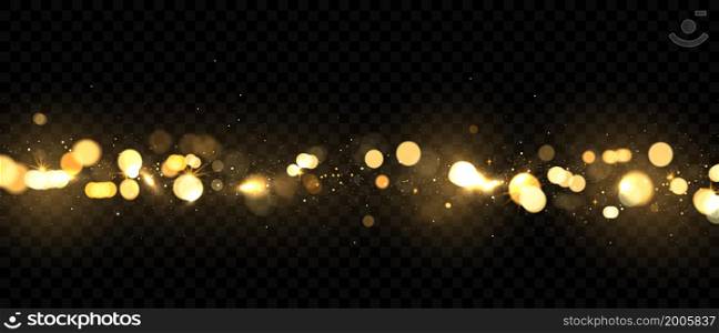 Beautiful golden glitter stars on abstract black background are used for celebrations.