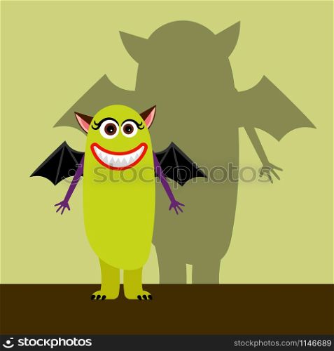 Beautiful green girl monster with shadow vector illustration. Beautiful girl monster with shadow