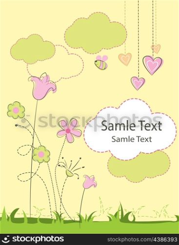 Beautiful greeting card with flowers and bird