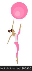 Beautiful gymnastic girl jumping and dancing with ball. Isolated icon. Vector illustration.