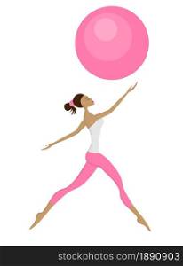 Beautiful gymnastic girl jumping and dancing with ball. Isolated icon. Vector illustration.