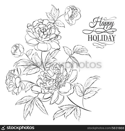 Beautiful hand drawn illustration of peony on a white background.