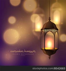 beautiful hanging l&s on blurred bokeh background for ramadan kareem