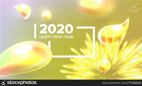 Beautiful Happy New Year Xmas 2020 Banner Vector. Realistic Striped Christmas-tree Balls And Number 2020 Two Thousand Twenty Decorated Glints Background. Creative Post Card 3d Illustration. Beautiful Happy New Year Xmas 2020 Banner Vector