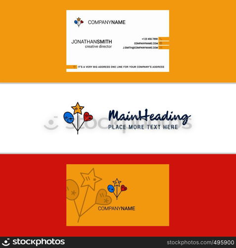 Beautiful Heart and star balloons Logo and business card. vertical Design Vector