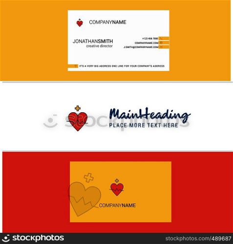 Beautiful Heart rate Logo and business card. vertical Design Vector