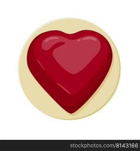 Beautiful heart shaped cake with red icing isolated vector illustration. Cute confection on topper clipart. Exclusive bakery pastry shop or cafe cartoon. Beautiful heart shaped cake with red icing isolated vector illustration