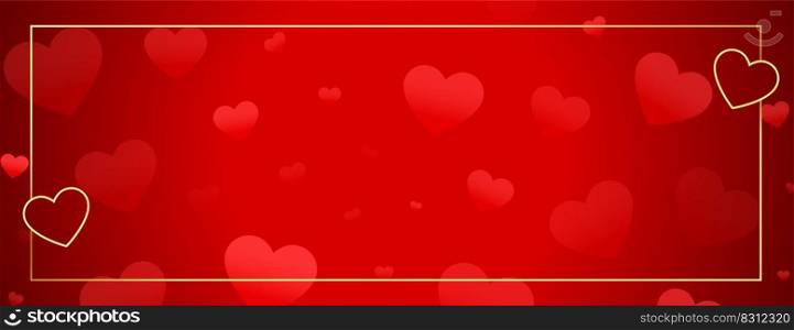 beautiful hearts banner with golden frame and text space