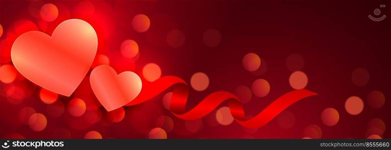 beautiful hearts glowing red bokeh banner design