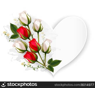 Beautiful holiday card with red and white roses. Vector.