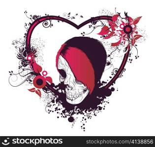 beautiful illustration of an abstract floral heart with skull