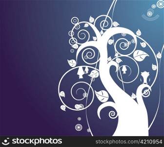 beautiful illustration of an abstract tree with cute animals and leaves