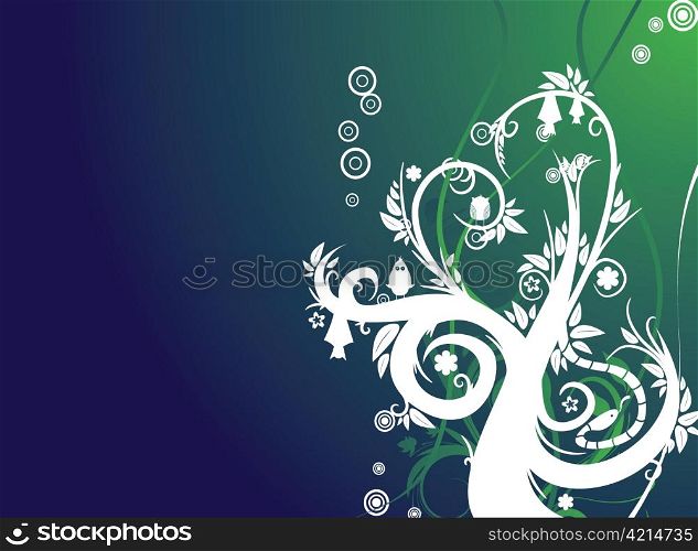 beautiful illustration of an abstract tree with cute animals and leaves