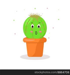 Beautiful illustration with colorful kawaii cactus pot for print design. Cartoon vector illustration.. kawaii cactus in a pot emotions surprise