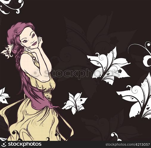 beautiful lady with floral background