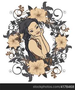 beautiful lady with floral frame