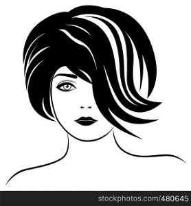 Beautiful lady with stylish haircuts covering one eye, hand drawing vector for cosmetic products design