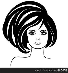 Beautiful lady with stylish luxurious hair and with distinctive eyes and lips, vector as hair care