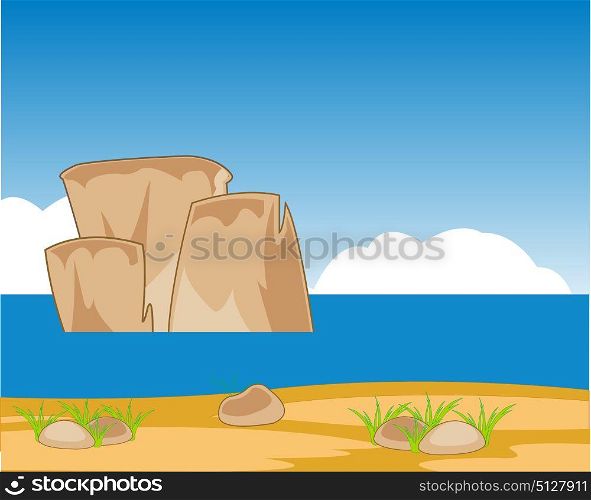 Beautiful landscape of the seaside. Landscape oceanside year daytime and sand.Vector illustration