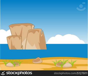 Beautiful landscape of the seaside. Landscape oceanside year daytime and sand.Vector illustration