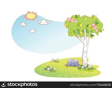 beautiful landscape trees cartoon